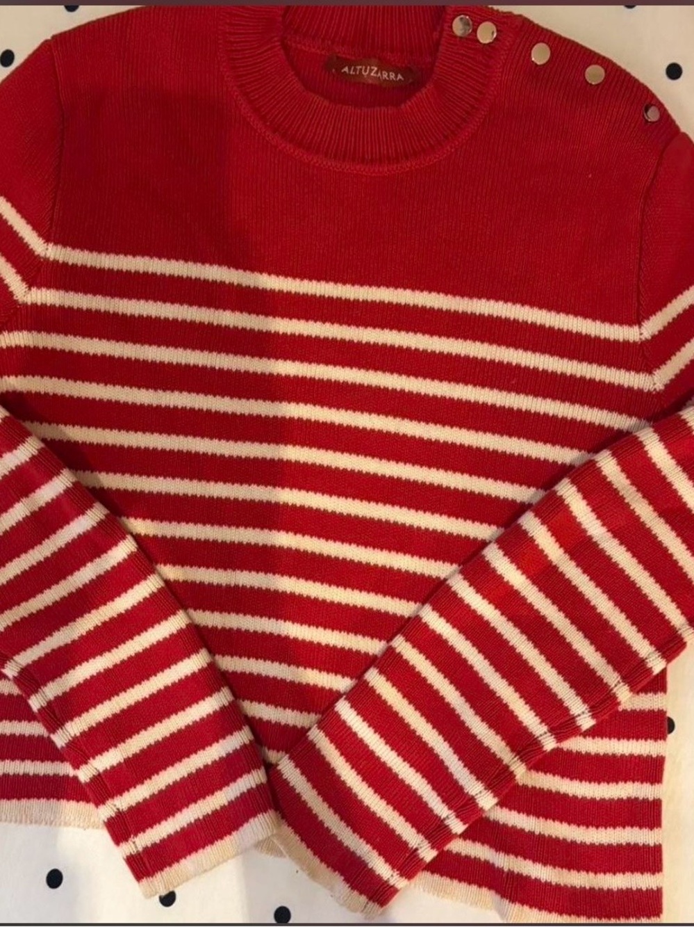 Altuzarra Oz Cotton-Cashmere Blend Striped Button-Shoulder Sweater - Picture 2 of 4